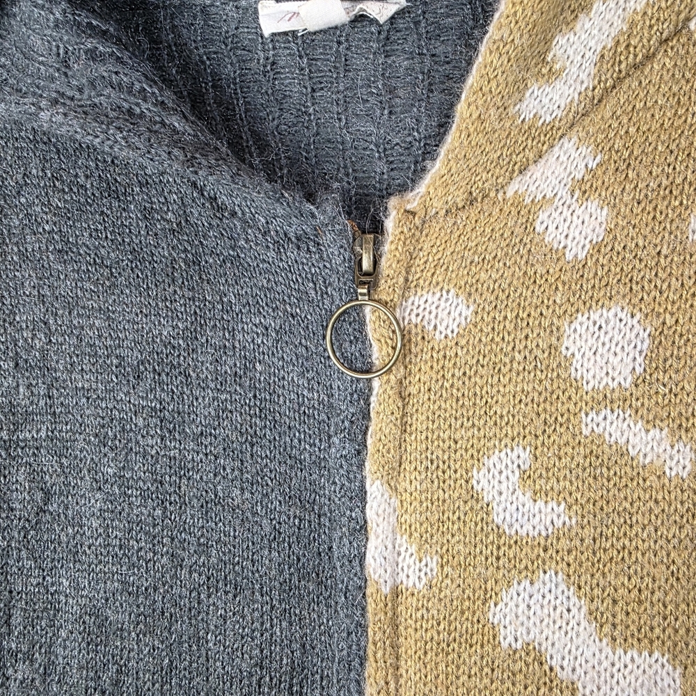 Mystree Leopard Patchwork Zip-Up Sweater Hoodie S… - image 2